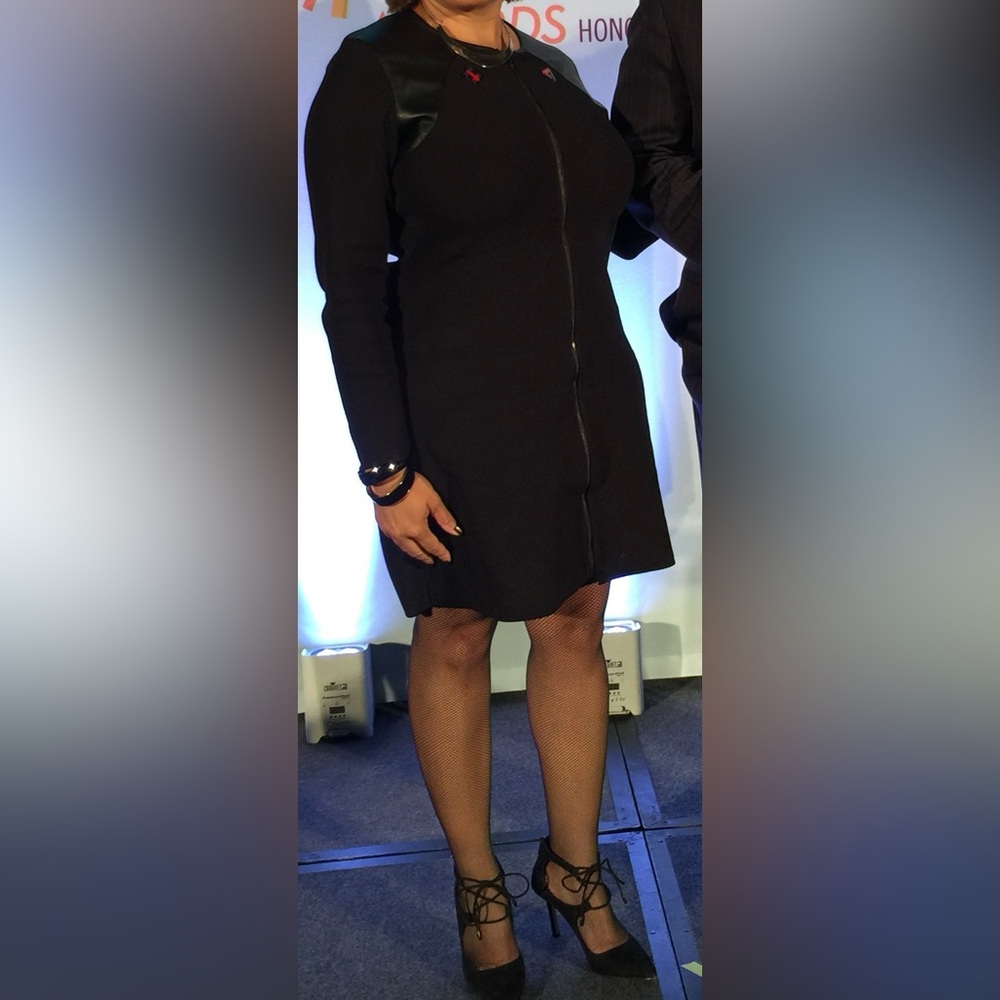 Lauren black dress with leather trimmings, size XL